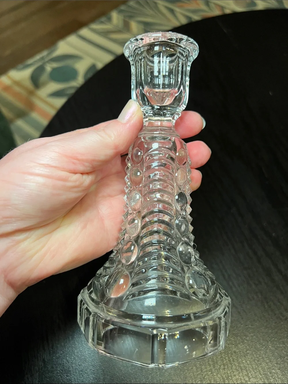 Vintage 1930s Val Saint Lambert Eye Winker Style Clear Glass Candlestick Holder